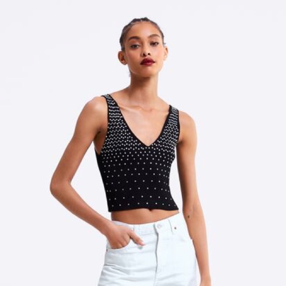 Zara black and silver rhinestone top
